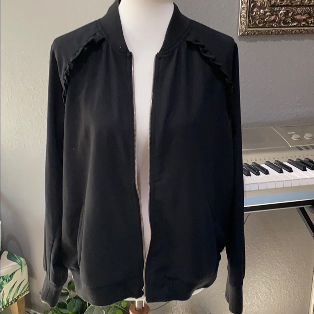 Black ruffle zipper jacket
